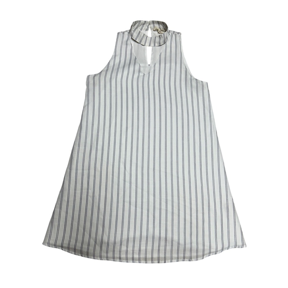 Sweet Wanderer Womens Striped Mock Neck Keyhole Mini Dress White Navy SJ3968 M